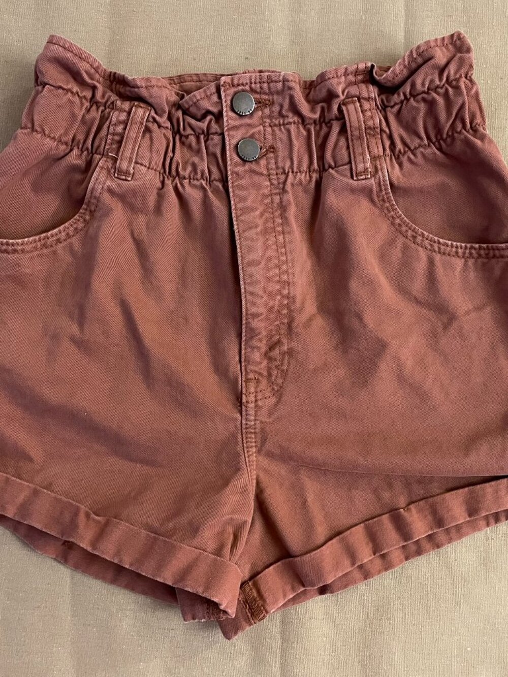 Abercrombie & Fitch Shorts Women's‎ Sz S Brown Rust Paperbag Shorts Mom Pockets
